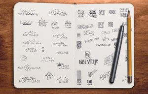 East Village brand identity concept sketches