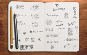 East Village brand identity sketches